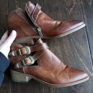Frye cognac western cutout booties
